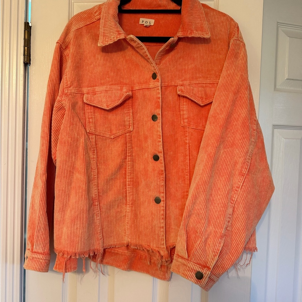 POL Coral Corduroy Frayed-Hem Trucker Jacket